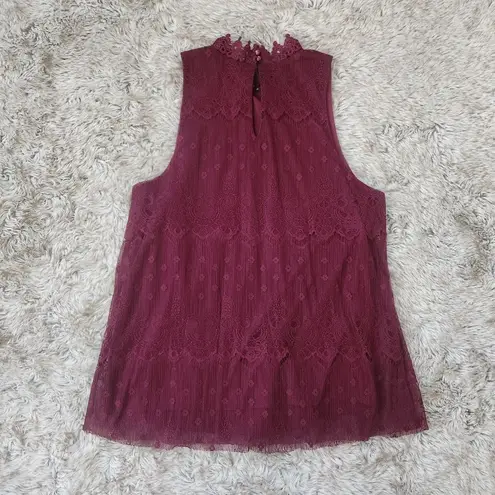 BCX  Mock Neck Fully‎ Lined Lace Tank Top Dark Red Size Medium