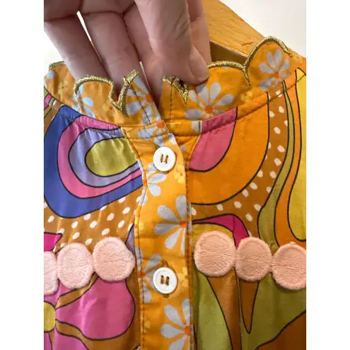 Celia B Lobelia Dress XS Multicolor Floral Midi Pom Pom Trim Boho Orange