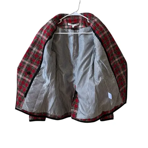 Veronica Beard Harriet Plaid Cutaway Tweed Dickey Blazer Red Sz 2