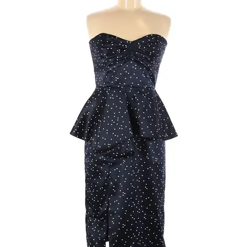 Bardot Polka Dot Printed Midnight Blue Peplum Dress Cocktail Dress