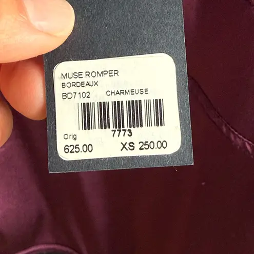 NWT Kiki de Montparnasse Silk Charmeuse Muse Romper, Size XS, Bordeaux Purple