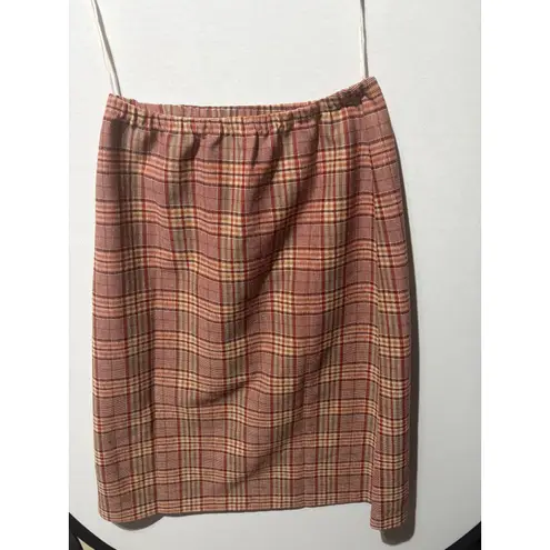 Vintage Plaid Blazer Skirt Set Womens 3 Piece Suit Pink Red Tan Classic Size M