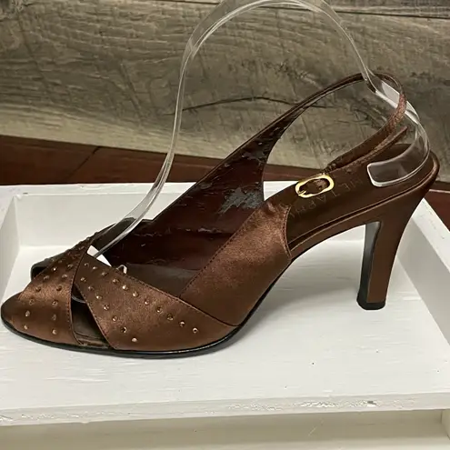 Metaphor Brown Peep Toe 3 1/2 inch Heel rhinestone