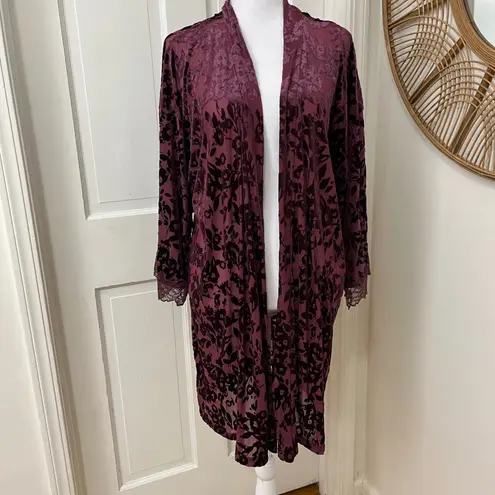 In Bloom by Jonquil XL Burgundy Burnout Velour Robe Kimono & Nightgown Set Purple