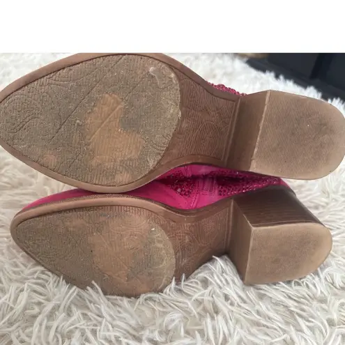 Sugar SGR Comet Pink Rhinestone Western Ankle Boots Block Heel Women's Size 7M