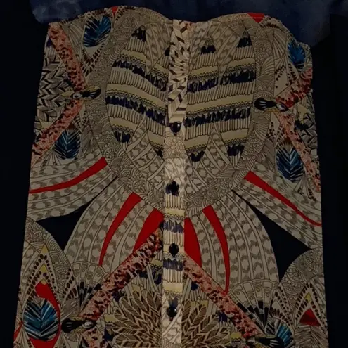 Jeans by Buffalo Navy Sheer V Neck Blouse Red Size M