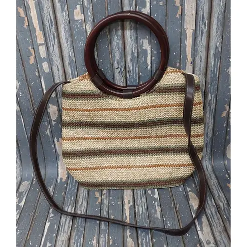 Amanda Smith Cute Woven Striped Round Handle Boho Bag with Detachable Strap