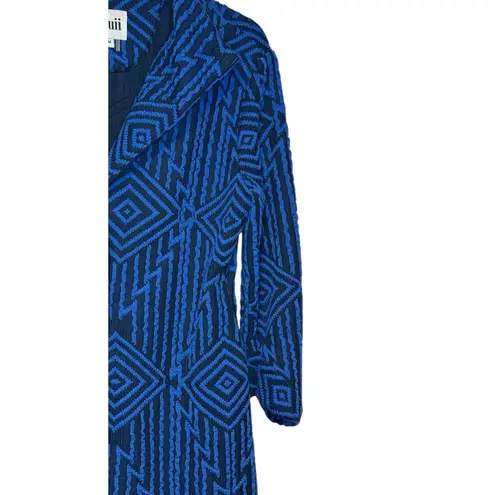 Luii Women's Jacket Textured Geometric Print Big Button Mid Length Blue Medium