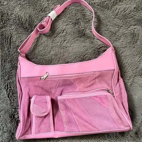 New Retro Pink Suede Haband Purse with Pocket