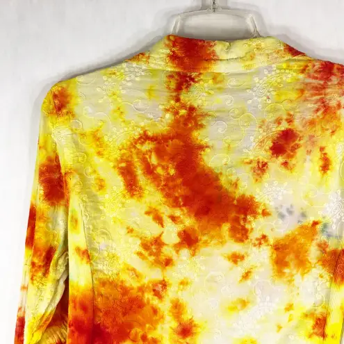 Reba Medium Button Down Top Handmade Tie Dye Southern Fire Yellow Orange 1519