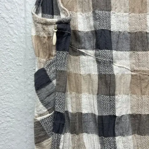 11.1. Thylo Plaid Peplum Gauzy Womens Top Small Chic Coastal Western Cowgirl Brown