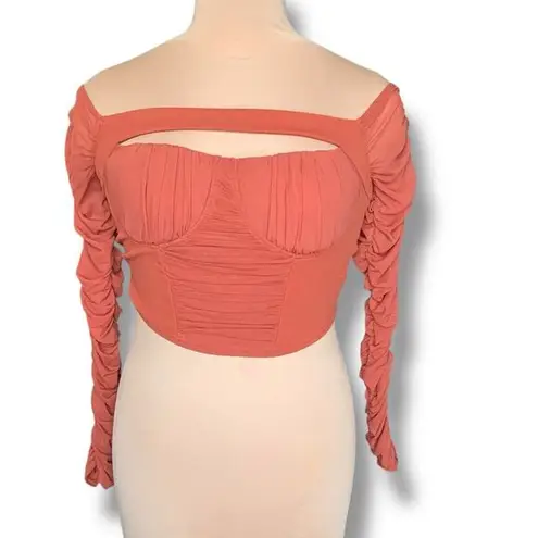 MadRag Rust Orange Ruched Long Sleeve Off The Shoulder Corset Crop Top Large Size M