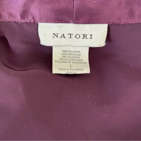 Natori Women's Purple Satin Kimono Robe w Lace Cuffs Belted Knee Length Large