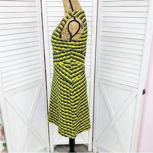 Spense Striped Skater Dress Textured Knit Fit And Flare Green Black 6 Black