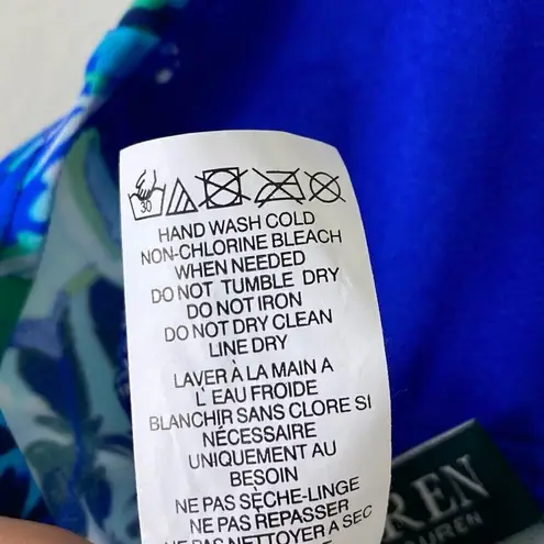 Lauren Ralph Lauren Blue Floral Keyhole Halter Open Back Tankini Swim Top Size 4