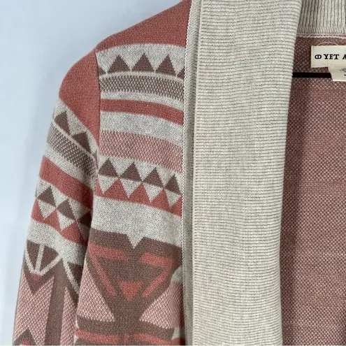 Yet Again Cotton Southwest Aztec Print Open Front Longline Cardigan Soft Neutral