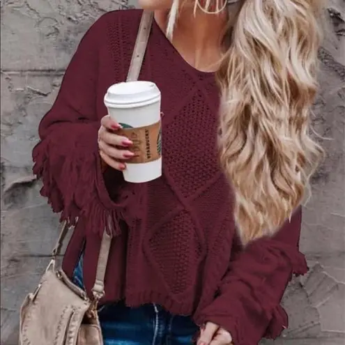 Time and Tru fringed boho cable knit crew neck sweater plus size XXXL (22) Purple