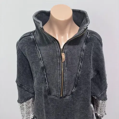 BKE Quarter Zip Pieced Pullover Washed Black Buckle XL Thermal Waffle Knit