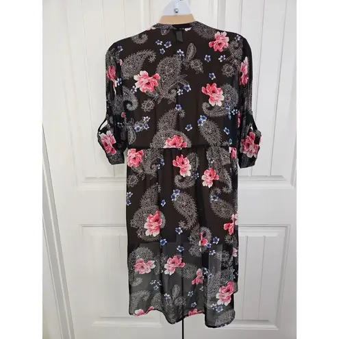 Torrid Top Hi Lo Button Front Roll Tab Sleeve Paisley And Floral Size 2 us 18