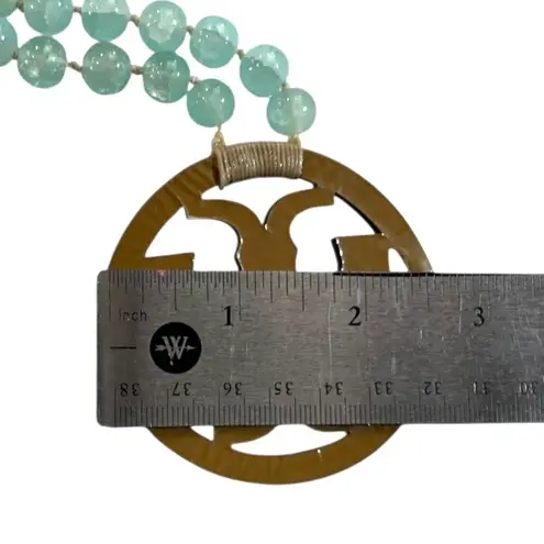 Tory Burch Statement Pendant Necklace Semi Precious Stones Sea Mist Green Handmade Jewelry