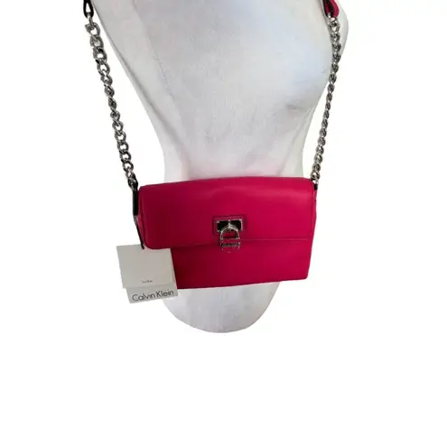 Calvin Klein Y2K AESTHETIC HOT PINK LEATHER CHAIN LOCK LINK‎  SHOULDER BAG NWT