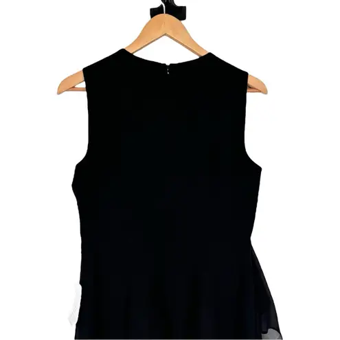 Eliza J Ruffle Front Mini Dress in Black size 6 NWT Sleeveless Crew Neck