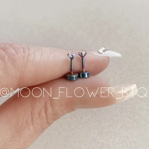 Tiny Rainbow CZ Flat Back Earrings Green