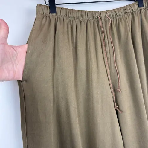 I.V.Y Pants Women L Oregano Drawstring Bohemian Straight Leg Trousers Lagen NWT Green Size L