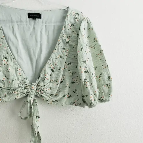 Majorelle Floral Green V-Neckline Tie Crop Top