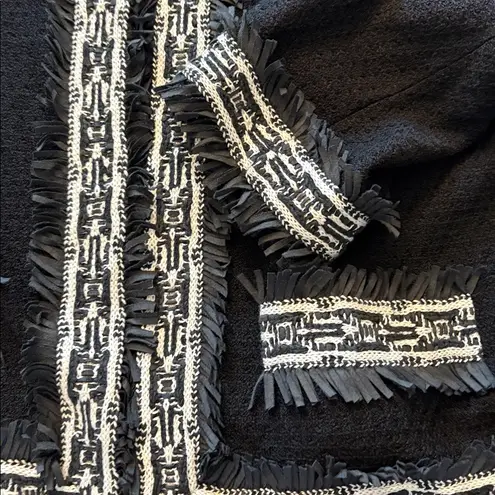 St. John Collection St. John Black Santana Knit Blazer Size 16 Fringe Embroidered Trim Long Sleeve