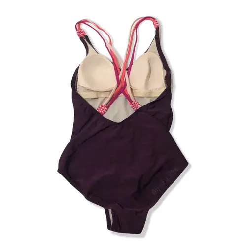 Kona Sol NWOT Dark Purple Crisscross Tri-Color Strap Strappy One Piece Swimsuit New