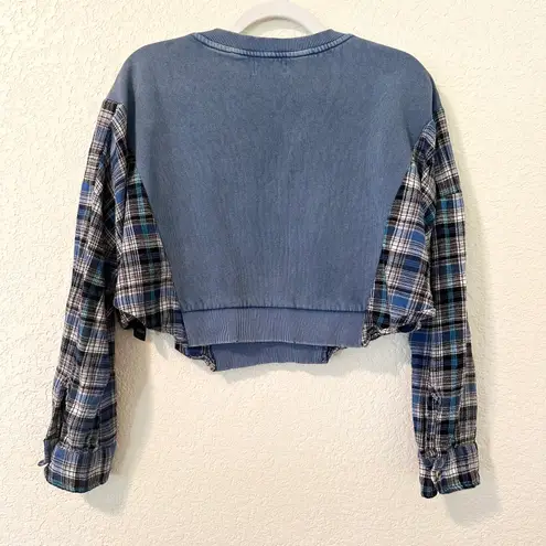 Urban Outfitters Reworked Vintage Plaid Flannel Cropped Sweatshirt Size S