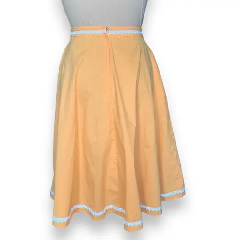 Collectif Matilde Heart Trim Swing Skirt Orange Retro Circle A