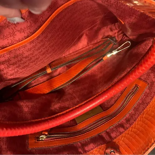 Y2k katherine kwei reptile skin bag Rare spring boho fringe orange blue spring