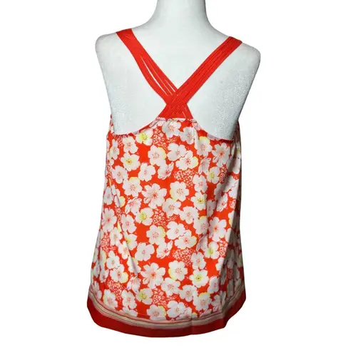 Lauren Conrad Floral S Sleeveless Top Strappy Back Boho Chic Neckline Orange