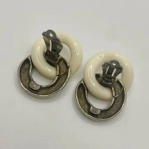 Givenchy Vintage 1980s Rhodium-Plated Ivory Enamel Figure-8 Clip Earrings