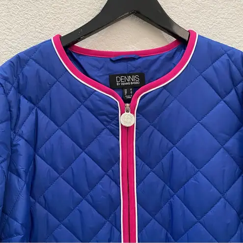 Dennis Basso DENNIS by Royal Blue Quilted Jacket with Contrast Piping Size M