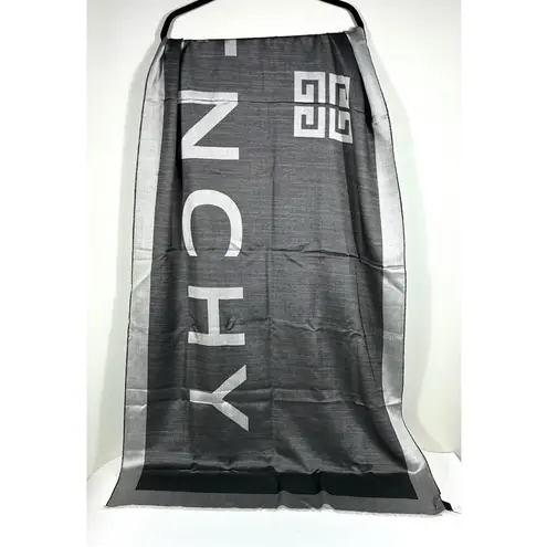 Givenchy Block Logo Silk & Wool Oblong Scarf Gray Charcoal NWT