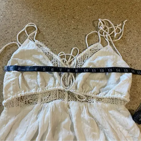 NWOT Lulus Santorini Scene White Metallic Gold Swiss Dot Lace Maxi Dress