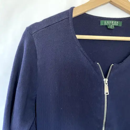 Lauren Ralph Lauren navy blue zip up sweater 3/4 sleeves knit women's 1X cotton Size XL