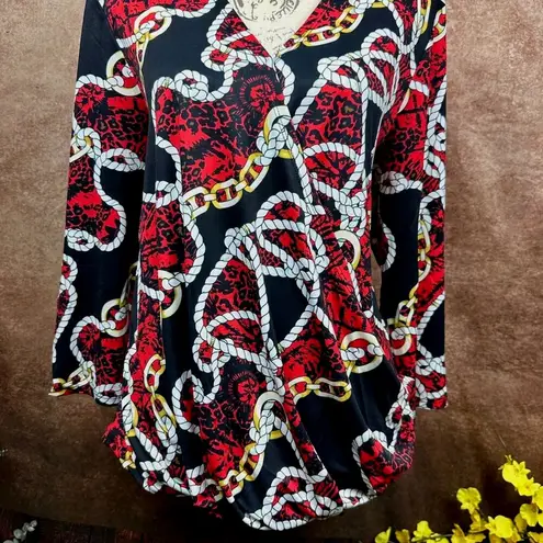 Shavonne Dorsey Chain/Rope Print Asymmetrical Blouse Red/Black L Red Size L