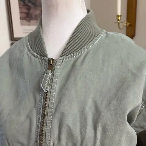 ANTHROPOLOGIE PILCRO Green Canvas Cropped Bomber Jacket Size Medium