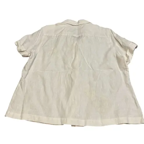 JM Collection Women's Floral Linen Embroidered Button-Up Shirt Size 12