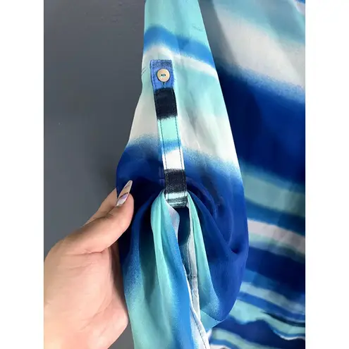 cha cha vente Top Layered Asymetrical Hilow Multi Blue Sheer Swimsuit Coverup XL