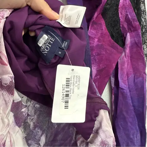 NWT Marchesa Notte Floral Bow Back Top Chiffon Long Sleeve V