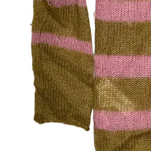 Loft Ann Taylor Women Medium Mohair Striped Pullover Sweater Long Sleeve Button Green