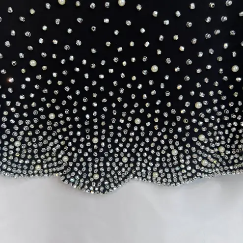 MSK Beaded Pearl Scallop Hem Sleeveless Dressy Cocktail Tank Blouse Size 1X Black