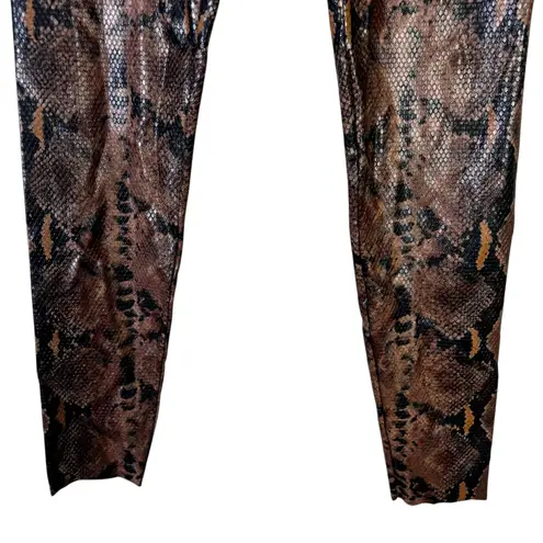 Commando Faux Leather Leggings Womens L Brown Snakeskin High Rise Stretch Shiny