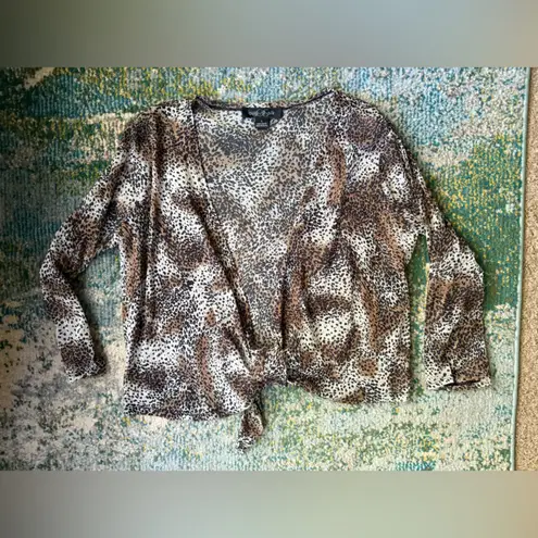August Silk Vintage 90s mesh wrap tie animal print top, size large
