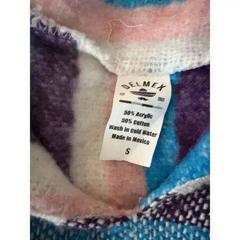 Striped Baja Hoodie Delmex Pullover Drug Rug Festival Bohemian Pink Blue